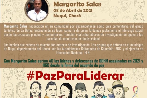 Colombia. Otro líder social ultimado por el narcotráfico en Chocó